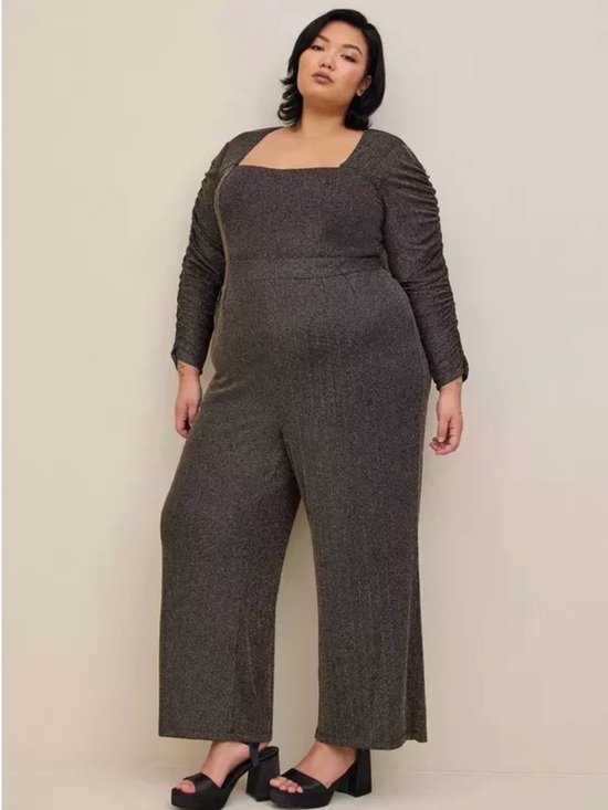 torrid Pants - torrid Metallic Square-Neck Jumpsuit in Charcoal Shimmer
